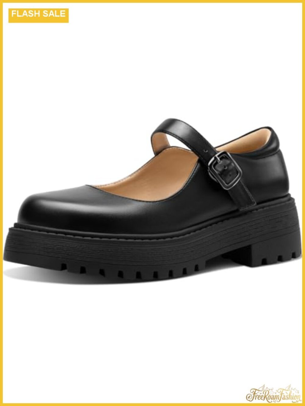 Women's Mary Jane Platform Shoes Chunky Lug Sole Faux Leather
